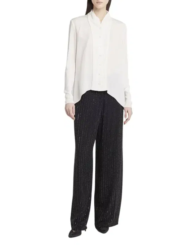 Shawl-Collar Silk Georgette Blouse