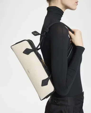 Alaïa Le Teckel Medium Shoulder Bag in Canvas and Leather | Thumbnail 10