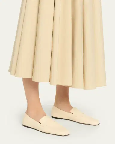 THE ROW Leather Square-Toe Loafers | Thumbnail 2