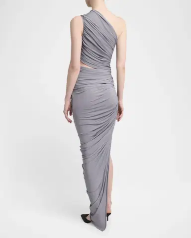 Alaïa Asymmetric Ruched Cutout Midi Dress | Thumbnail 2 Alaïa Asymmetric Ruched Cutout Midi Dress | Thumbnail 2