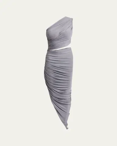 Alaïa Asymmetric Ruched Cutout Midi Dress | Thumbnail 5 Alaïa Asymmetric Ruched Cutout Midi Dress | Thumbnail 5
