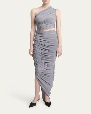 Alaïa Asymmetric Ruched Cutout Midi Dress | Thumbnail 6 Alaïa Asymmetric Ruched Cutout Midi Dress | Thumbnail 6