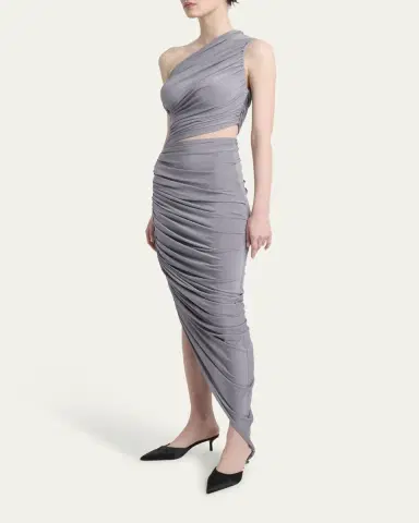 Alaïa Asymmetric Ruched Cutout Midi Dress | Thumbnail 8 Alaïa Asymmetric Ruched Cutout Midi Dress | Thumbnail 8