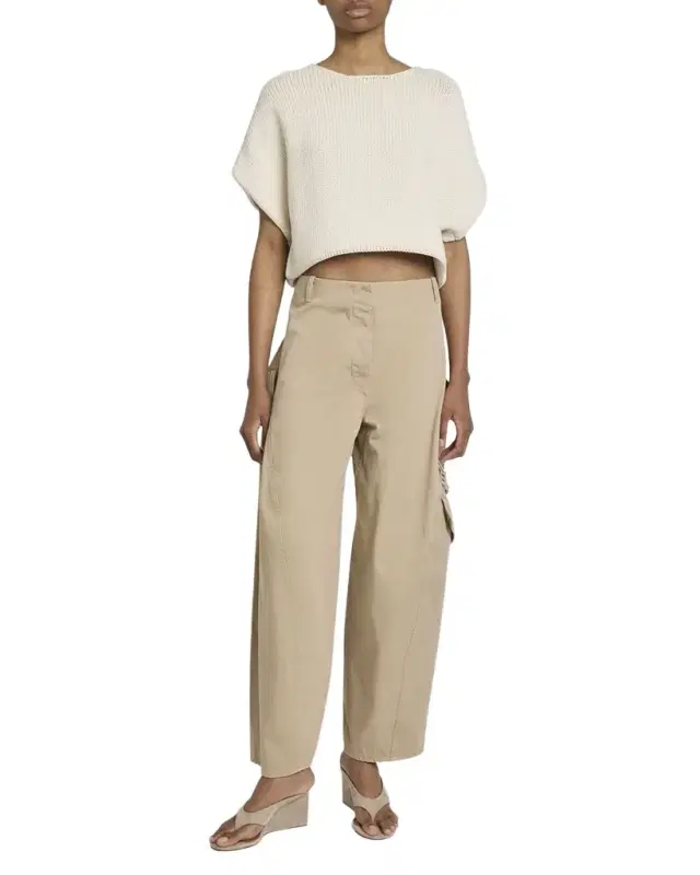 Mid-Rise Washed Chino Barrel-Leg Cargo Trousers