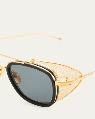 Thom Browne Men's Acetate and Titanium Rectangle Sunglasses with Side Shields | Thumbnail 4 Thom Browne Men's Acetate and Titanium Rectangle Sunglasses with Side Shields | Thumbnail 4