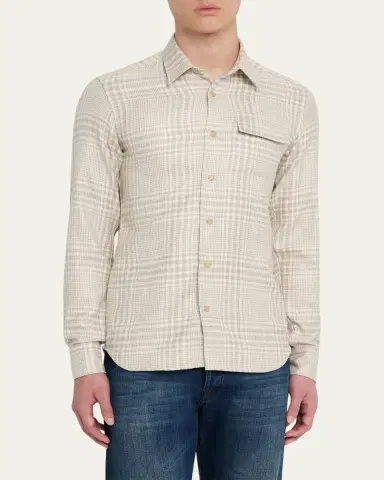 Kiton Men's Baba Tonal Plaid Side-Pocket Overshirt | Thumbnail 4 Kiton Men's Baba Tonal Plaid Side-Pocket Overshirt | Thumbnail 4