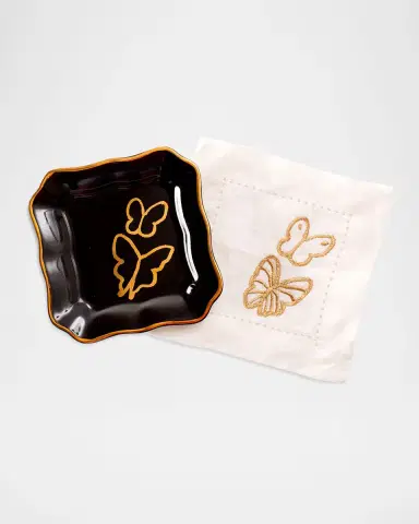 Hunt Slonem Butterfly Portrait Plate with Gold Rim - Black | Thumbnail 2