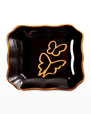 Hunt Slonem Butterfly Portrait Plate with Gold Rim - Black | Thumbnail 4