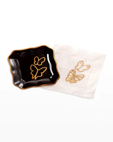 Hunt Slonem Butterfly Portrait Plate with Gold Rim - Black | Thumbnail 5