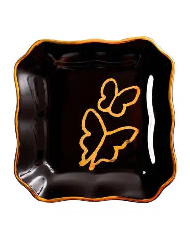Hunt Slonem Butterfly Portrait Plate with Gold Rim - Black | Thumbnail 1
