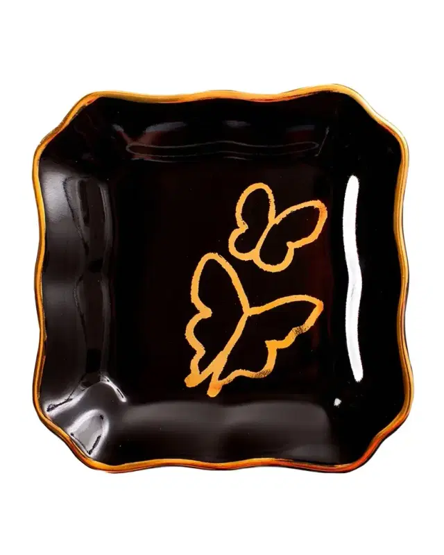 Hunt Slonem Butterfly Portrait Plate with Gold Rim - Black