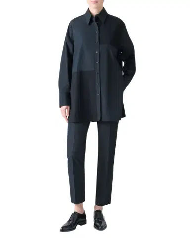 Akris Stitched Pleats Inset Cotton Poplin Oversized Shirt | Thumbnail 1 Akris Stitched Pleats Inset Cotton Poplin Oversized Shirt | Thumbnail 1