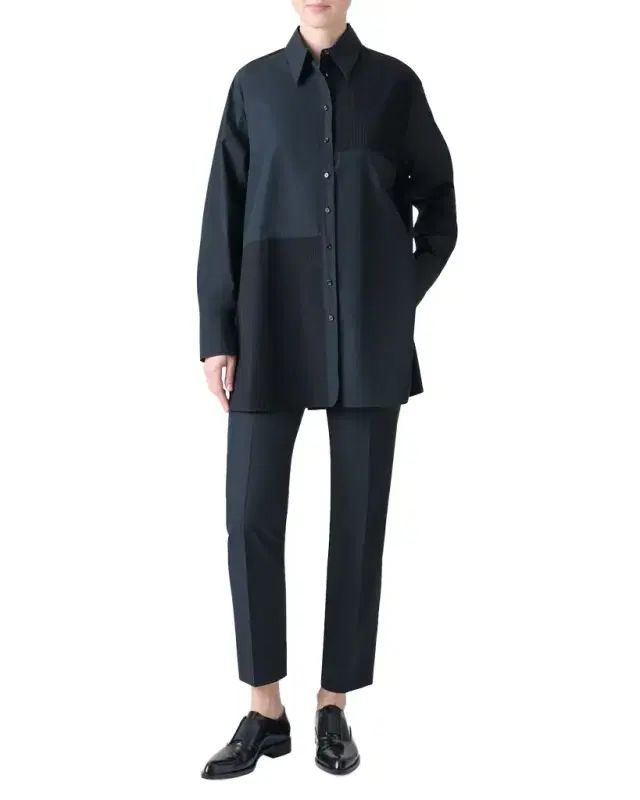Akris Stitched Pleats Inset Cotton Poplin Oversized Shirt