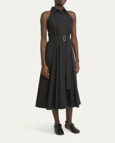 Proenza Schouler Dorothy Belted Ladder Stitch Poplin Midi Dress | Thumbnail 4 Proenza Schouler Dorothy Belted Ladder Stitch Poplin Midi Dress | Thumbnail 4