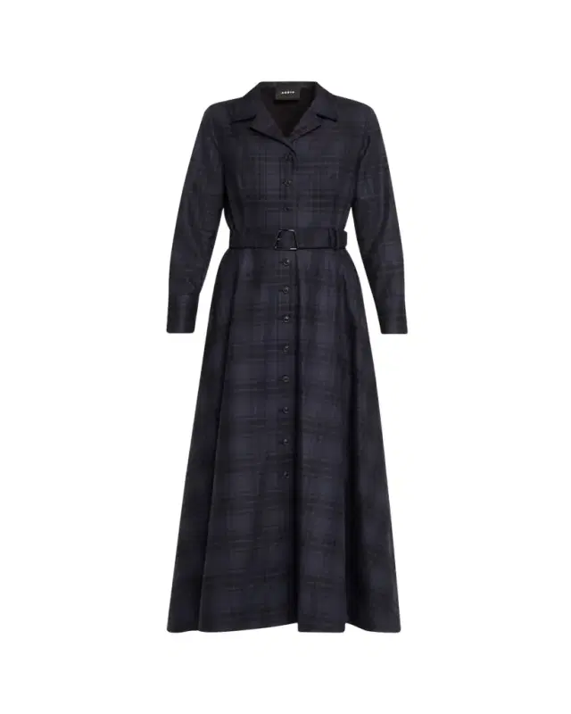Flannel Plaid Belted Long-Sleeve Maxi Shirtdress