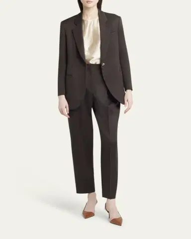 Giorgio Armani Tonal Piping Long-Sleeve Silk Blouse | Thumbnail 2