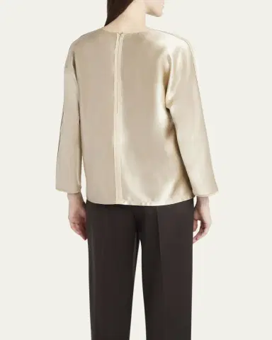 Giorgio Armani Tonal Piping Long-Sleeve Silk Blouse | Thumbnail 3