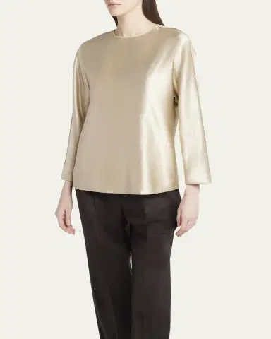 Giorgio Armani Tonal Piping Long-Sleeve Silk Blouse | Thumbnail 4