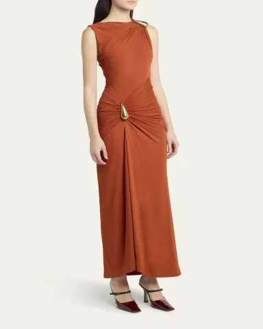 Bottega Veneta Drop Detail Gathered Matte Crepe Jersey Maxi Dress | Thumbnail 13 Bottega Veneta Drop Detail Gathered Matte Crepe Jersey Maxi Dress | Thumbnail 13