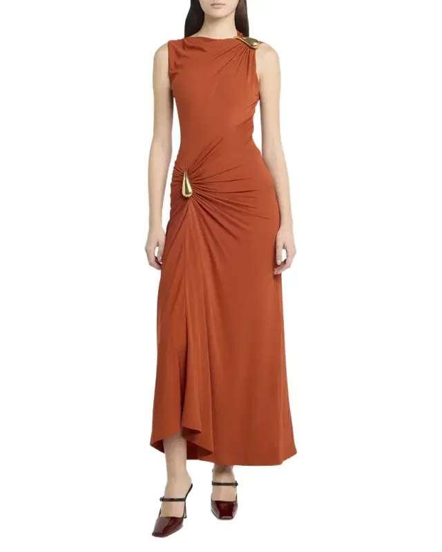 Drop Detail Gathered Matte Crepe Jersey Maxi Dress