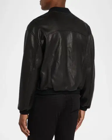 FRAME Men's Leather Full-Zip Bomber Jacket | Thumbnail 2