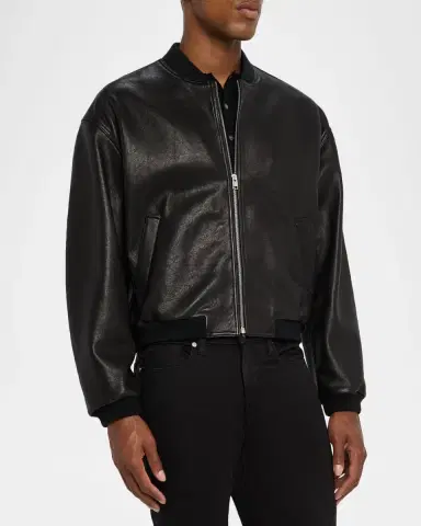 FRAME Men's Leather Full-Zip Bomber Jacket | Thumbnail 3