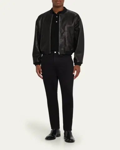 FRAME Men's Leather Full-Zip Bomber Jacket | Thumbnail 6