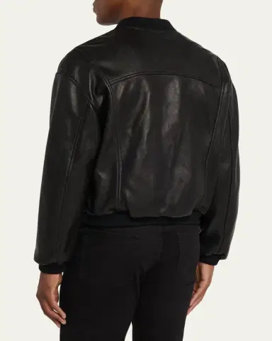 FRAME Men's Leather Full-Zip Bomber Jacket | Thumbnail 7