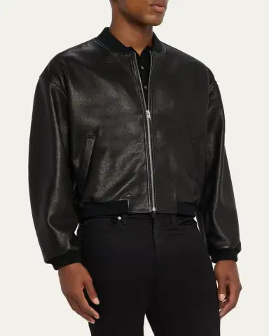 FRAME Men's Leather Full-Zip Bomber Jacket | Thumbnail 8