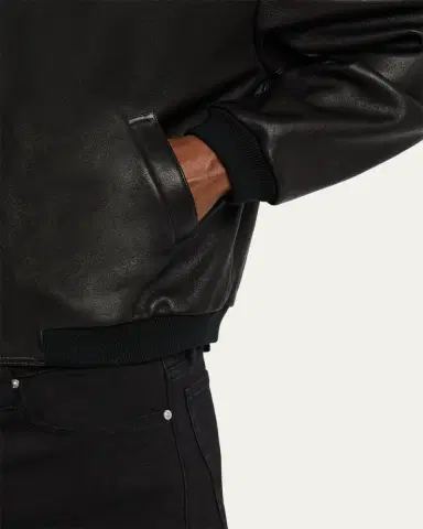 FRAME Men's Leather Full-Zip Bomber Jacket | Thumbnail 9