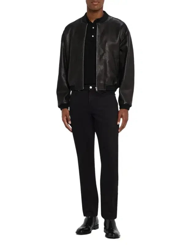 Men's Leather Full-Zip Bomber Jacket