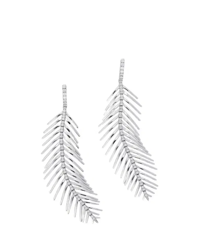 FEATHERS THAT MOVE 18K White Gold Diamond Spine Earrings