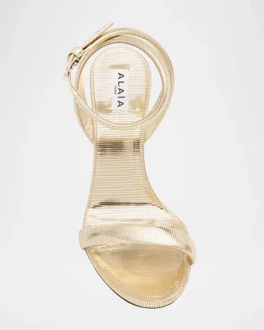 Alaïa Metallized Leather Ankle-Strap Sandals | Thumbnail 10