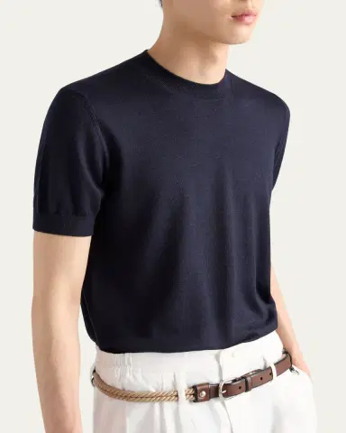 Prada Men's Cashmere and Silk Knit Short-Sleeve Sweater | Thumbnail 4