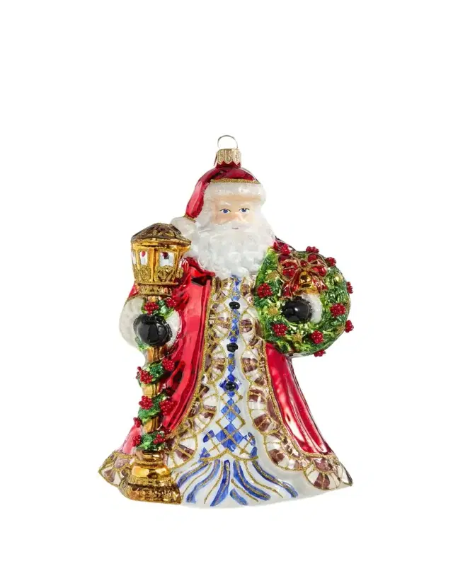 Santa with Wreath and Lantern Christmas Ornament
