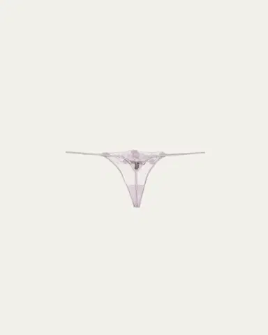 Kiki De Montparnasse Violet Floral-Embroidered Tulle Thong | Thumbnail 2
