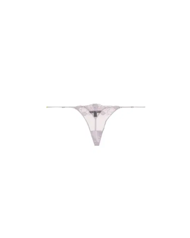 Violet Floral-Embroidered Tulle Thong