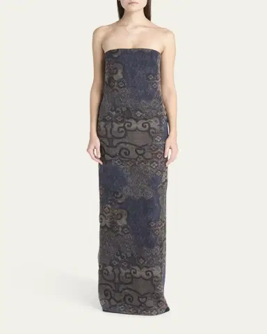 Giorgio Armani Strapless Tile-Print Silk Gown | Thumbnail 2