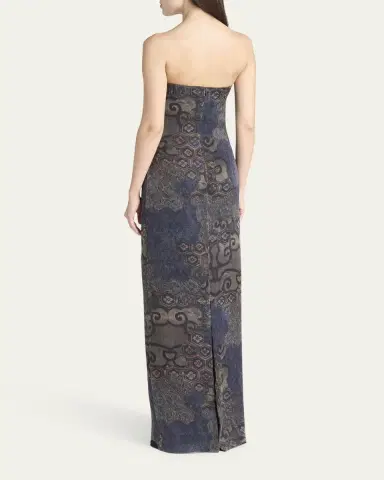 Giorgio Armani Strapless Tile-Print Silk Gown | Thumbnail 3