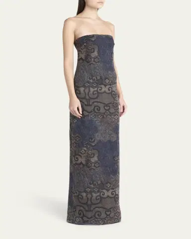 Giorgio Armani Strapless Tile-Print Silk Gown | Thumbnail 4