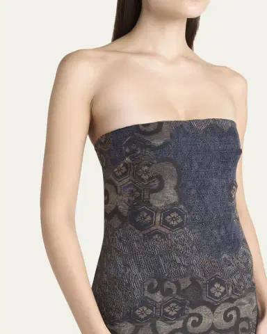 Giorgio Armani Strapless Tile-Print Silk Gown | Thumbnail 5