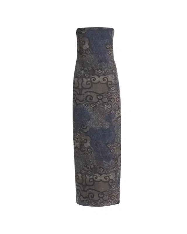 Strapless Tile-Print Silk Gown