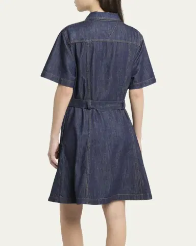 Bottega Veneta Short-Sleeve Belted Denim Shirtdress | Thumbnail 3 Bottega Veneta Short-Sleeve Belted Denim Shirtdress | Thumbnail 3