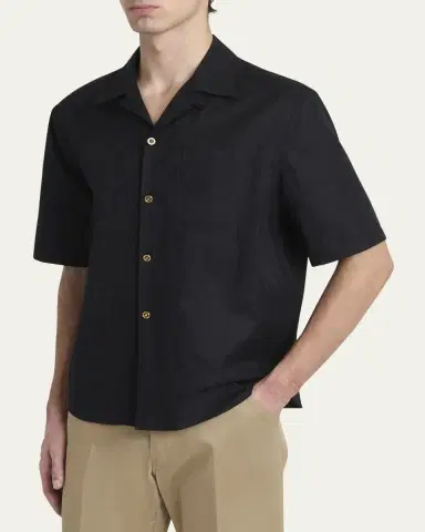 Versace Men's Tonal Barocco Camp Shirt | Thumbnail 4