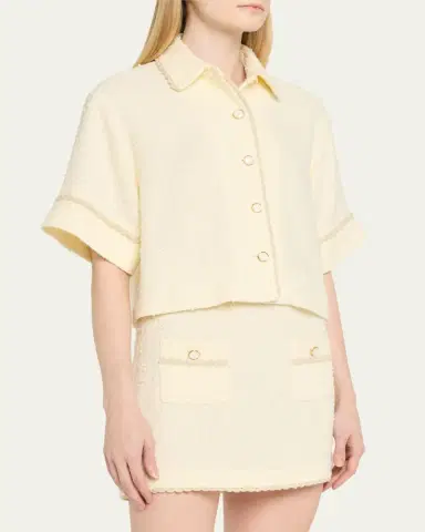 SIMKHAI Khloe Boucle Short-Sleeve Shirt | Thumbnail 4 SIMKHAI Khloe Boucle Short-Sleeve Shirt | Thumbnail 4