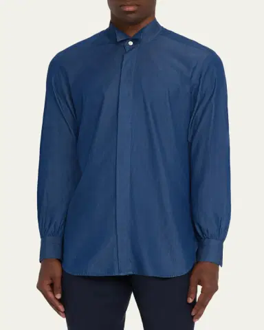 Kiton Men's Chambray Tuxedo Shirt | Thumbnail 4