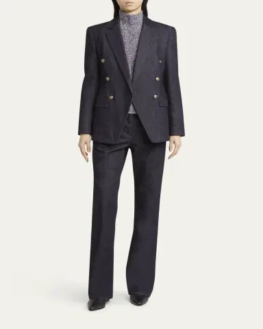 Giorgio Armani Cotton-Cashmere Denim Double-Breasted Blazer | Thumbnail 2 Giorgio Armani Cotton-Cashmere Denim Double-Breasted Blazer | Thumbnail 2