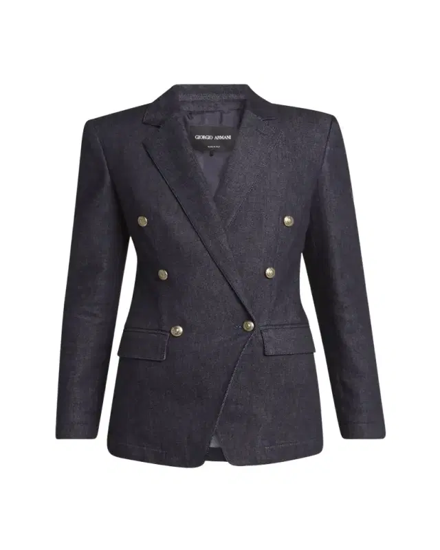 Cotton-Cashmere Denim Double-Breasted Blazer