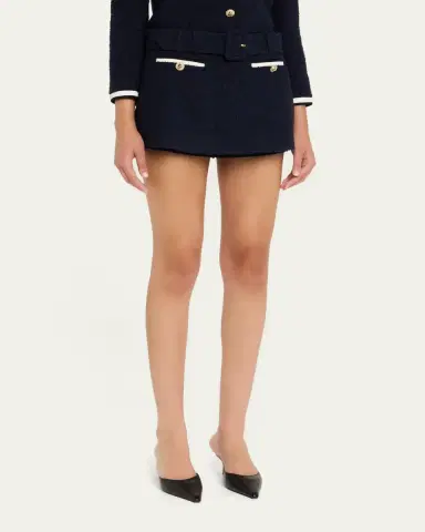 Self-Portrait Belted Boucle Skort | Thumbnail 4