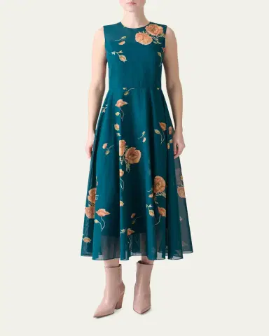 Akris Anemone Print Belted Fit-and-Flare Voile Dress | Thumbnail 2 Akris Anemone Print Belted Fit-and-Flare Voile Dress | Thumbnail 2